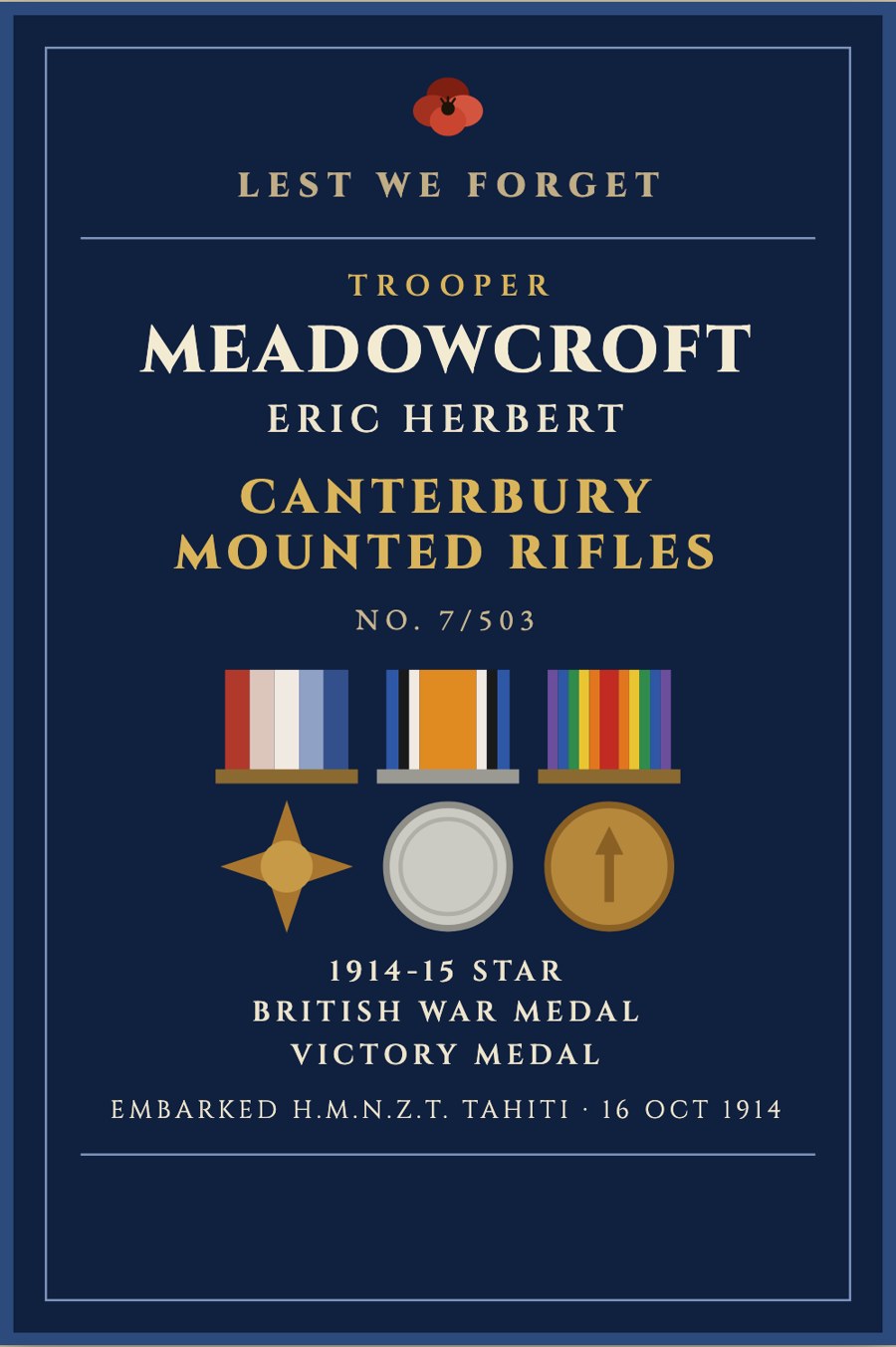 The Soldier’s Salute in dark blue for Trooper Eric Herbert Meadowcroft
